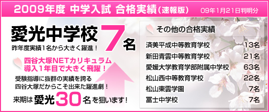 2009年度中学入試合格実績（速報版）
